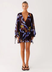 Passion Long Sleeve Mini Dress - Dark Floral