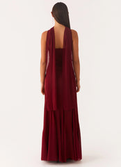 Melrose Satin Chiffon Maxi Dress - Deep Red