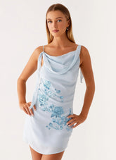 Lily Beaded Mini Dress - Pastel Blue
