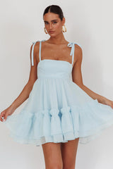 Dream Chaser Frill Hem Babydoll Dress Blue
