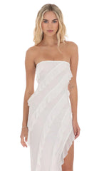 Cloud Nine Mesh Ruffle Strapless Maxi Dress