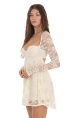 Long Sleeve Lace Babydoll Dress In Cream