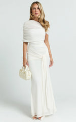 Nicolette Maxi Dress - Cape Sleeve Off Shoulder Dress In Cream