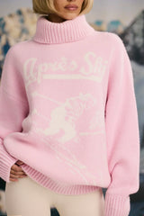 Oversized Chunky-Knit Turtleneck Jumper In Pastel Pink