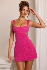 Embellished Cut Out Mini Dress In Fuschia
