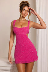 Embellished Cut Out Mini Dress In Fuschia