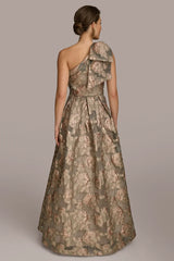 One Shoulder Bow Jacquard Ball Gown