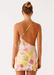 Bohemian Bliss Mesh Mini Dress - Sunburst Floral