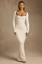 Modal Contrast-Trim Maxi Dress In Ivory