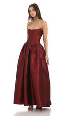 Strapless Corset Gown In Deep Red