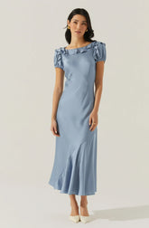 Auden Satin Ruffle Midi Dress