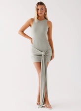 Say Less Wrap Mini Dress - Sage