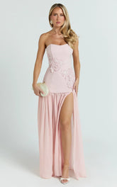 Jefferies Maxi Dress - Peplum Bodice Contrast Georgette Dress in Pink