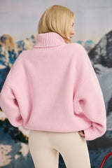 Oversized Chunky-Knit Turtleneck Jumper In Pastel Pink