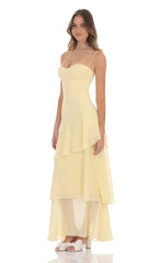 Long Ruffle Maxi Dress In Yellow