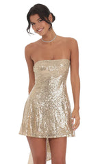 Sequin Attachable Bow Dress In Gold