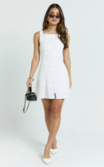 Aveline Mini Dress - Structured Button Front Dress In White