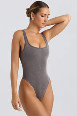 Cut-Out Bodysuit In Washed Charcoal