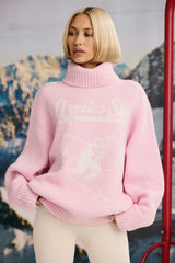 Oversized Chunky-Knit Turtleneck Jumper In Pastel Pink