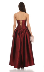 Strapless Corset Gown In Deep Red