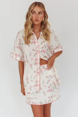 Catherina Ric-Rac Trim Mini Skirt Floral Pink