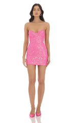 Sequin Strapless Bodycon Dress In Hot Pink