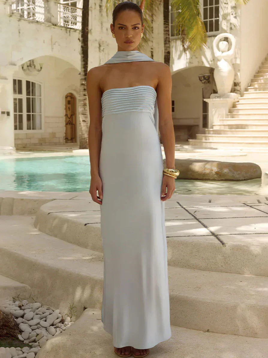 Elsa Scarf Satin Maxi Dress