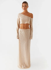 Wisteria Low Rise Sequin Maxi Skirt - Champagne