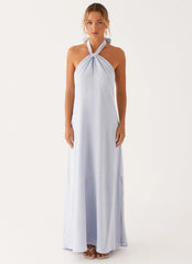Golden Child Linen Maxi Dress - Blue