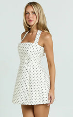 Dante Mini Dress - Halter Neck Tie Tulip Skirt Dress In White Polkadot